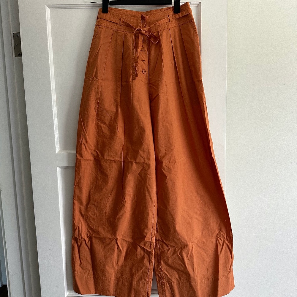 Ulla Johnson Zada Wide Leg High Waisted Cotton Pant in Clay Size 0